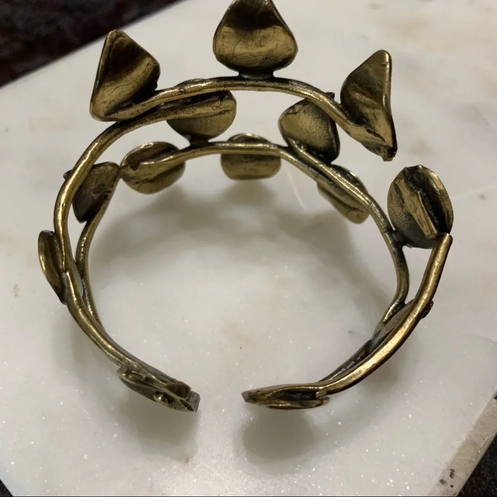 Antique gold abstract leaf cuff bold bracelet